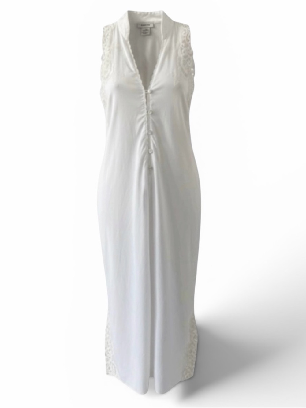 Natori Vintage White Sleeveless Long Nightgown with Lace Detail Size Medium